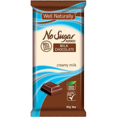 Well Naturally No Added Sugar Block Milk Chocolate Smooth & Creamy 90g